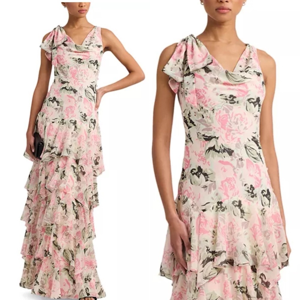 Lauren Ralph‎ Lauren Ball Gown Whimsical Flower Garden Tiered Sleeveless 12 NWT
